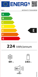 BCFD4V73  BEKO 193/69LITRE 178X54 CM BUILT-IN FROST FREE FRIDGE FREEZER
