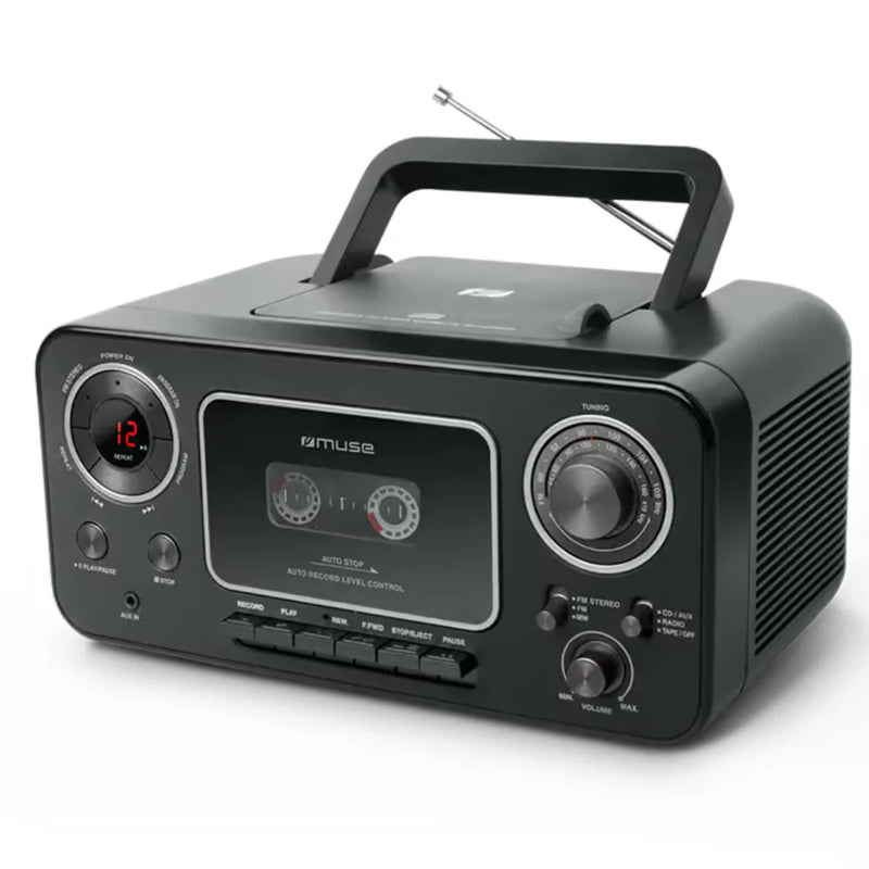 Muse Radio CD Cassette Recorder Player - Black | M-182RDC
