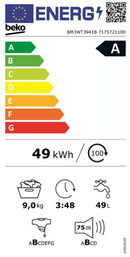 BM3WT3941B  BEKO 9KG 1400 SPIN WASHING MACHINE - BLACK - 9KG WASH IN 28MINUTES